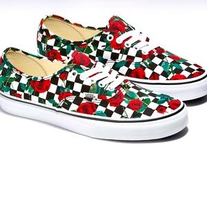 Vans Customs Checkerboard Roses Authentic Shoes